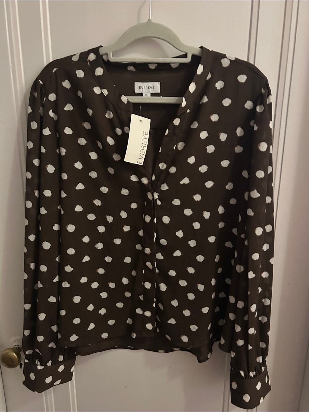 Evereve Brown and White Polka Dot Button-Front Blouse